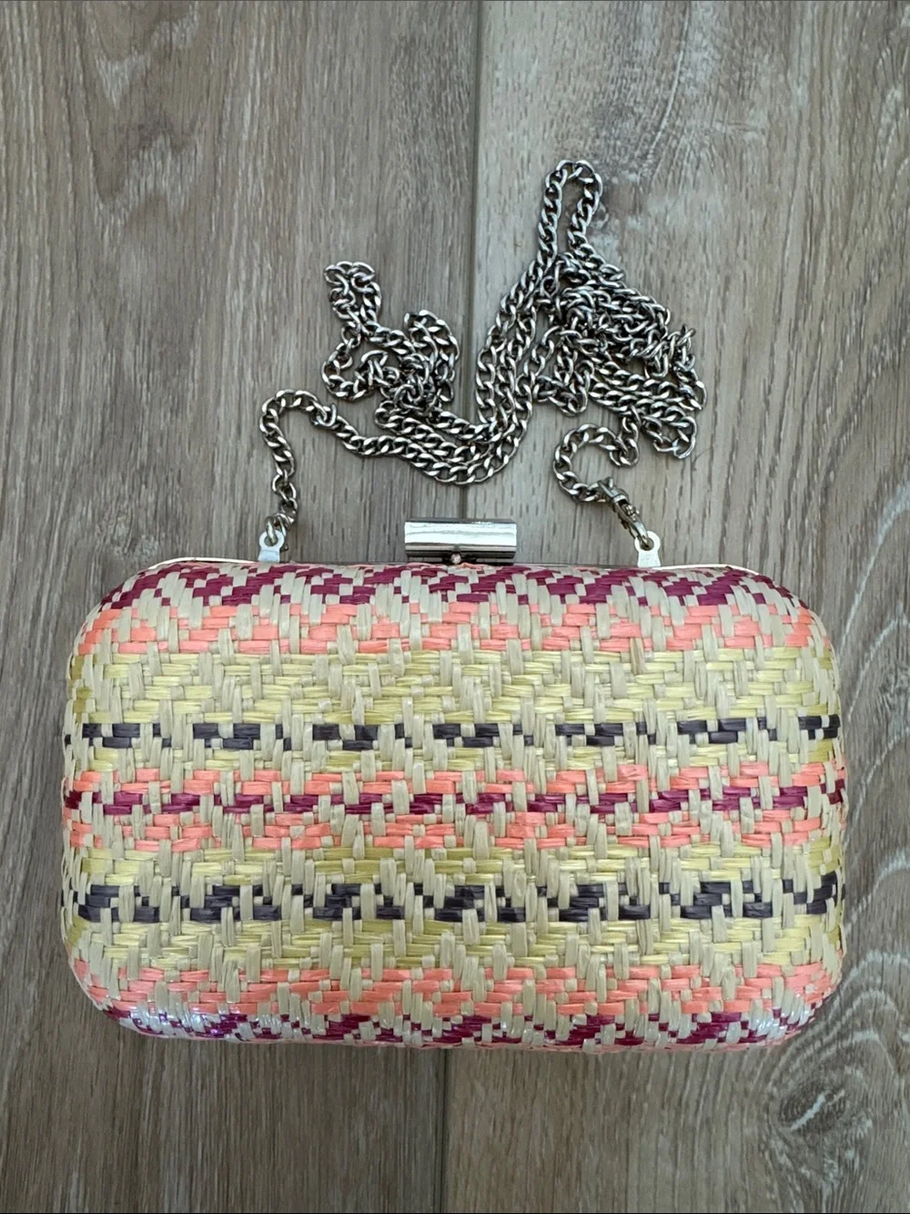 Woven Straw Crossbody Clutch in Natural and Coral